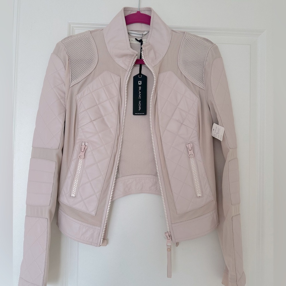 Blanc Noir Leather Mesh Moto Jacket